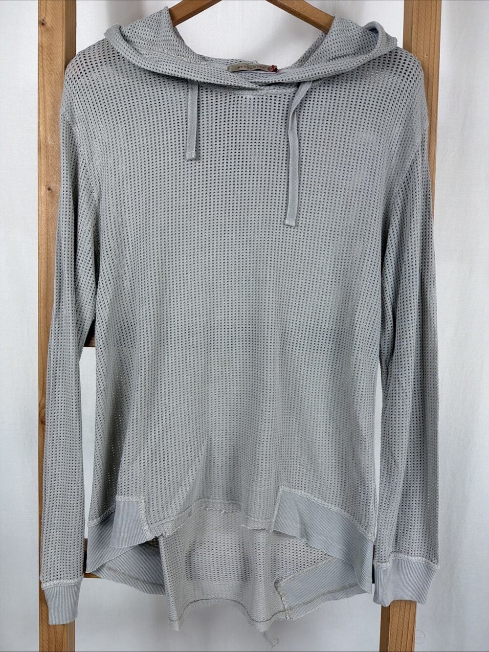 NWT XCVI Wearables Hooded Long Sleeve High Low Hem Mesh Top #1176 Size XS